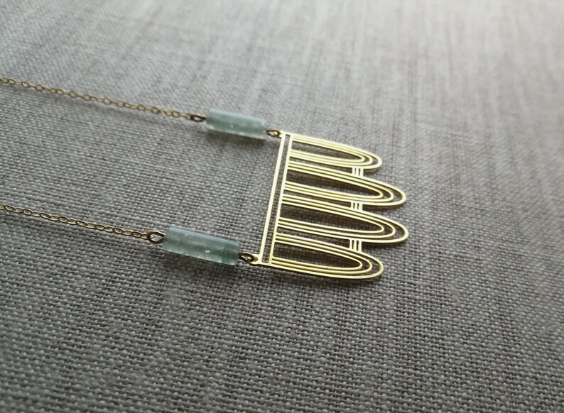 Brass Art Deco Necklace Pearl Art Deco Boho Chic Necklace Geometric Brass Necklace Dainty Boho Chic Bohemian Jewelry Pearl Necklace