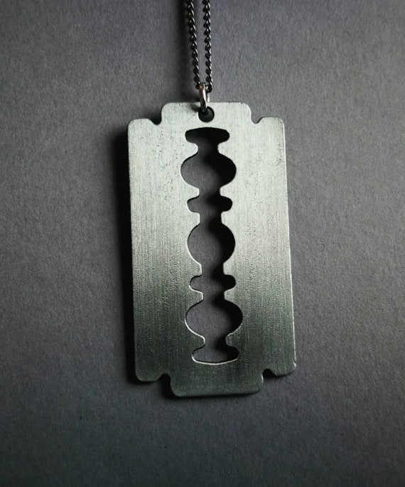 Silver Razor Blade Necklace on Vintage Ball Chain Jewelry for 