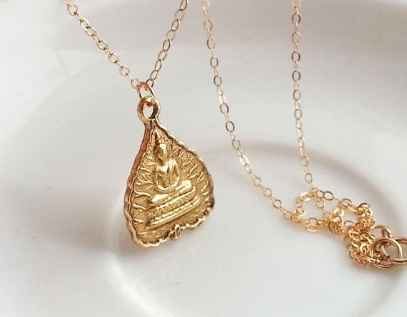Buddha Lotus Leaf Necklace. Gold Buddha Necklace. Gold Lotus | Etsy