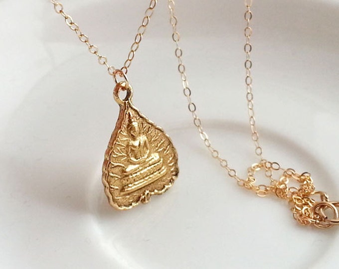 Buddha Lotus Leaf Necklace. Gold Buddha Necklace. Gold Lotus Leaf. Gold ...