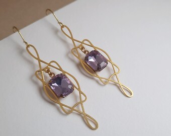 Art Nouveau Earrings. Brass Earrings. Art Deco Earrings. Boho Chic Earrings. Geometric Earrings. Crystal Brass Earrings. Earrings For Women