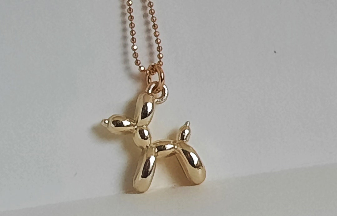 Balloon Dog Necklace Gold Balloon Dog Charm Necklace Fun Etsy