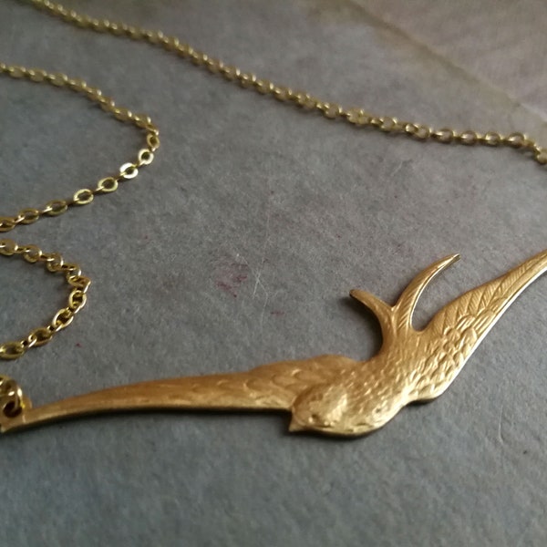 Brass Bird Necklace. Flying Bird Necklace. Boho Necklace. Large Flying Bird Necklace. Statement Necklace. Bohemian Necklace. Vintage Bird