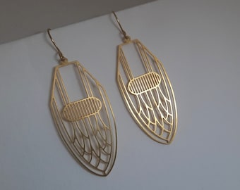 Golden Art Deco Earrings, Geometric Earrings, Boho Chic Earrings, Brass Earrings, Geo Earrings, Statement Earrings, Geometric Jewellery