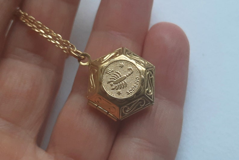 Brass Hex Locket Necklace. Zodiac Locket Necklace. Golden Locket. Aquarius Locket. Aries Locket, Virgo Locket. Libra Locket. Taurus Locket image 10