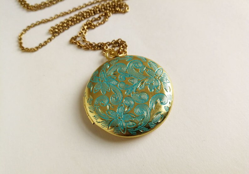 White Gold Locket Necklace. Round Locket Necklace. Gold Brass Etsy