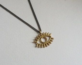 Evil Eye Necklace. Brass Eye Necklace. Modern Vintage Necklace. Brass Eye Pendant. Mixed Metals Necklace. Layering Necklace. Boho Pendant