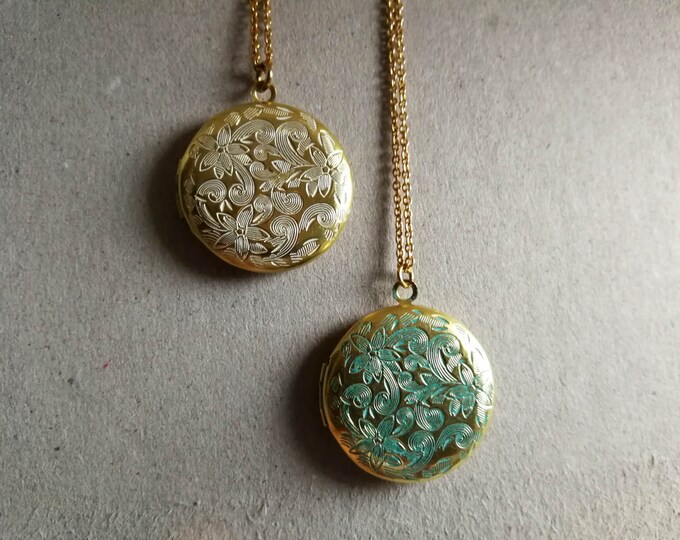 White Gold Locket Necklace. Round Locket Necklace. Gold Brass Etsy UK