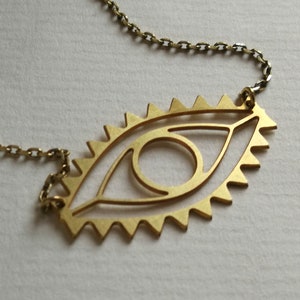 Brass Evil Eye Necklace. Evil Eye Pendant. Art Deco Necklace. Large Eye Necklace. Boho Jewelry. Geometric Eye. Boho Pendant