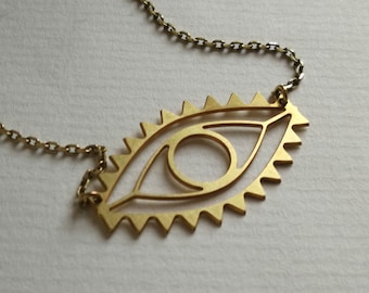 Brass Evil Eye Necklace. Evil Eye Pendant. Art Deco Necklace. Large Eye Necklace. Boho Jewelry. Geometric Eye. Boho Pendant