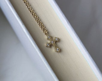 Brass Cross Necklace. Gold Brass Cross Necklace. Cross Choker. Vintage Cross. CZ Cross. Cross Jewellery. Layering Cross Necklace. Tiny Cross