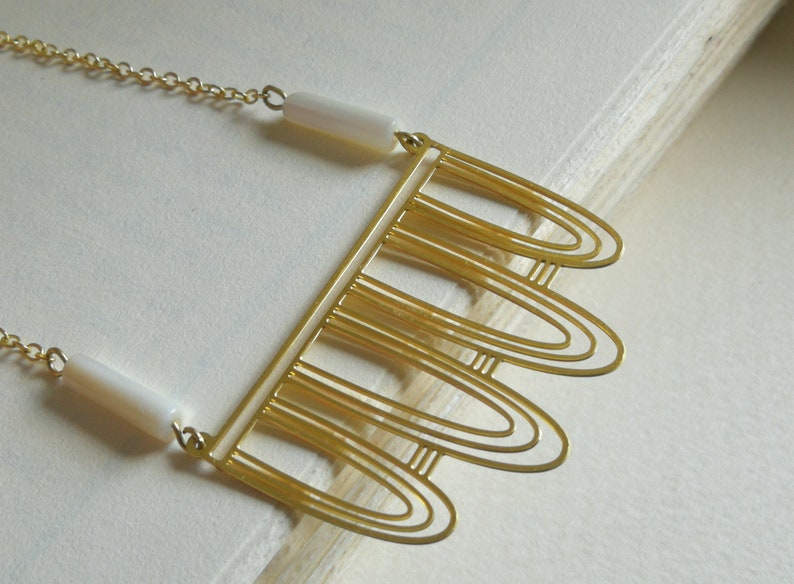 Brass Art Deco Necklace Pearl Art Deco Boho Chic Necklace Geometric Brass Necklace Dainty Boho Chic Bohemian Jewelry Pearl Necklace