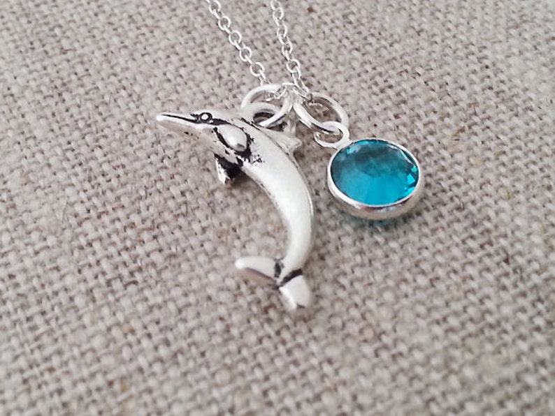 Personalized Dolphin Necklace. Dolphin Charm Birthstone. - Etsy