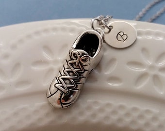 Running Shoe Necklace. Sport Necklace. Silver Running Shoe Charm. Initial Necklace. Sport Necklace. Hand Stamped Necklace. Runner Necklace