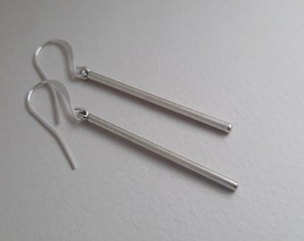 Silver Stick Earrings, Antique Silver Earrings, Sleek Earrings, Long Earrings, Simple Earrings, Minimalist Earrings, Matte Silver Earrings