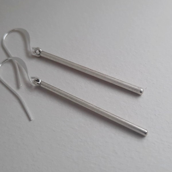 Silver Stick Earrings, Antique Silver Earrings, Sleek Earrings, Long Earrings, Simple Earrings, Minimalist Earrings, Matte Silver Earrings