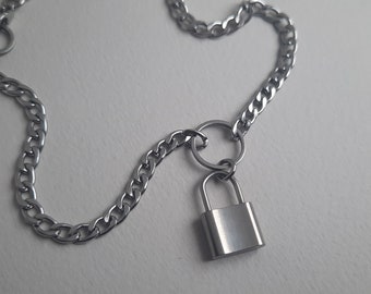 Padlock Necklace. Silver Padlock Choker. Stainless Steel Necklace. Chunky Chain Necklace. Thick Chain Necklace. Silver Choker. Gift Idea