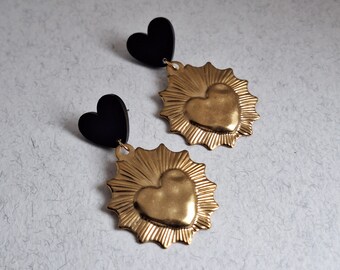 Brass Heart Earrings. Black Heart Stud Earrings. Brass Stud Earrings. Love Earrings. Dangly Earrings.Black Heart Earrings.Earrings For Women