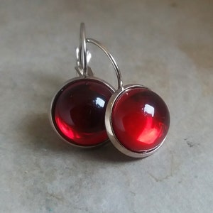 Red Glass Earrings. Red Drop Earrings. Dark Red Earrings. Everyday Silver Earrings. Gift Idea. Christmas Earrings. Christmas Gift