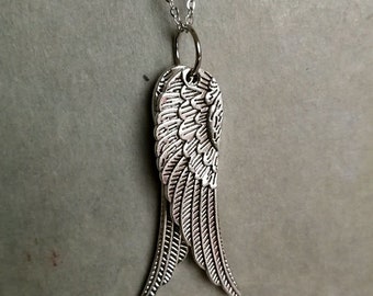 Silver Wing Necklace. Silver Double Wing Pendant.  Large Wing Pendant Necklace. Angel Necklace.  Silver Double Wing Necklace