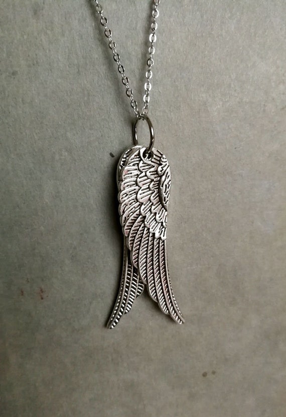 Silver Wing Necklace Double Pendant Large - Double Wing Pendant Necklace Silver Wing Necklace Double Pendant Large - Double Wing Pendant Necklace