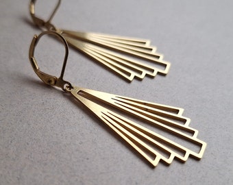 Art Deco Earrings. Brass Art Deco Earrings. Simple Earrings. Geometric Earrings. Leveback Earrings. Vintage Earrings. Art Deco Jewellery