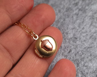 Acorn Locket Necklace. Raw Brass Locket. Vintage Locket. Tiny Copper Acorn Locket. Bohemian Locket. Copper Acorn Locket. Thanksgiving Gift