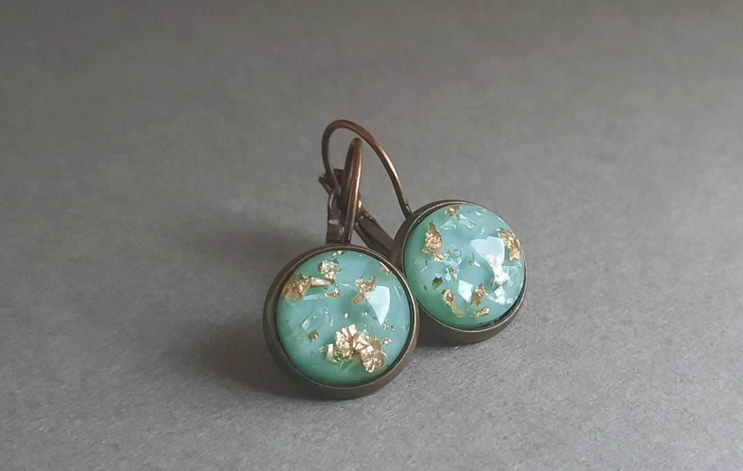Seafoam Green Earrings. Gold Foil Earrings. Green Earrings. Etsy