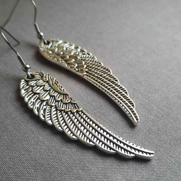 Silver Wing Earrings. Large Wing Earrings. Angel Earrings.  Silver Angel Earrings. Statement Earrings. Christmas Gift. Earrings For Women