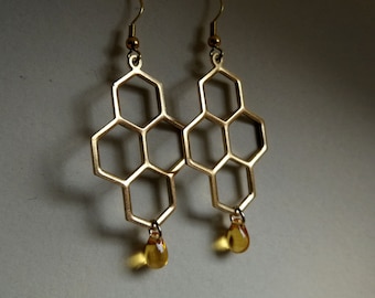 Brass Honeycomb Earrings, Honey Bee Earrings, Hexagon Earrings, Beehive Earrings, Brass Earrings, Bee Gift Idea, Honeycomb Earrings