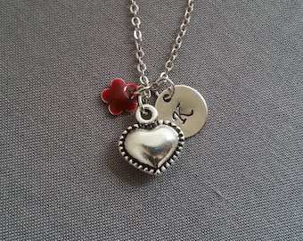 Heart Necklace. Initial Necklace. Silver Heart Pendant. Personalized Gift. Hand Stamped. Love Jewelry. BFF. Gift Under 20