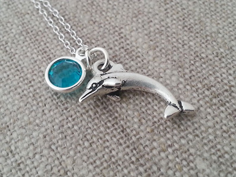 Personalized Dolphin Necklace. Dolphin Charm Birthstone. - Etsy