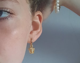 Small Head Huggie Hoop Earrings. Gold Face Earrings. Silver Head Hoop Earrings. Trendy Earrings. Little Earrings. Gift Idea. Dangly Earrings