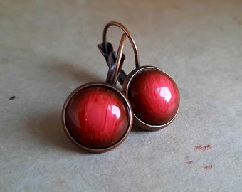 Copper Red Earrings.  Bohemian Earrings. Vintage Earrings. Autumn Earrings. Boho Red Earrings. Christmas Gift. Copper Leverback Earrings