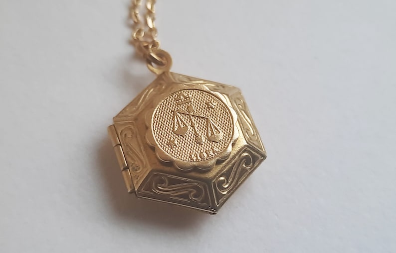 Brass Hex Locket Necklace. Zodiac Locket Necklace. Golden Locket. Aquarius Locket. Aries Locket, Virgo Locket. Libra Locket. Taurus Locket image 8