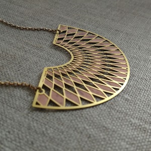 Brass Geometric  Necklace. Art Deco Brass Necklace. Half Moon  Necklace. Harlequin Pendant Necklace. Bohemian Necklace. Vintage Jewellery