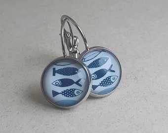 Blue Fish Earrings. Vintage Fish Earrings. Leverback Earrings. Gift Idea. Earrings For Women. Summer Earrings. Blue White Earrings