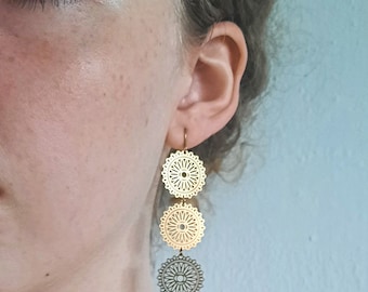 Vintage Brass Coin Chain Earrings. Long Brass Earrings. Dangle Earrings. Boho Earrings. Vintage Earrings. Statement Earrings. Geo Earrings