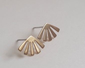Small Sunburst Stud Earrings. Brass Stud Earrings. Raw Brass Earrings. Geometric Post Earrings. Art Deco Brass Earrings. Minimalist Earrings