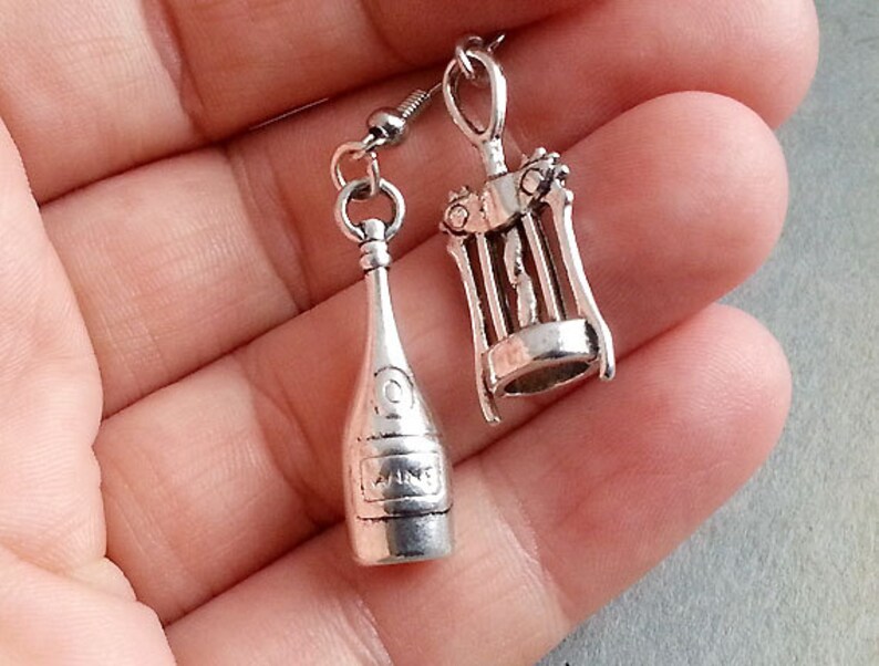 Wine Corkscrew Earrings Silver Earrings Wine Lover Party Etsy