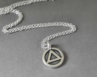 Small Silver Recovery Necklace. Sobriety Gift. Recovery Coin Necklace. Small AA Medallion Necklace. AA Recovery Unity Symbol. AA Gift