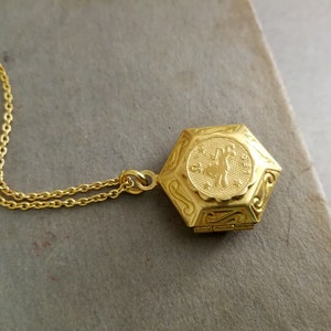 Brass Hex Locket Necklace. Zodiac Locket Necklace. Golden Locket. Aquarius Locket. Aries Locket, Virgo Locket. Libra Locket. Taurus Locket image 3