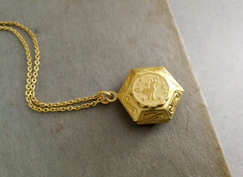 Brass Hex Locket Necklace. Zodiac Locket Necklace. Golden Locket. Aquarius Locket. Aries Locket, Virgo Locket. Libra Locket. Taurus Locket image 3