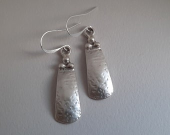 Silver Hammered Earrings. Abstract Earrings. Silver Bar Earrings. Dangle Earrings. Everyday Earrings. Earrings For Women. Gift Idea