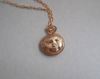 Brass Moon Necklace. Moon Face Necklace. Tiny Locket Necklace. Moon Locket Necklace. Vintage Locket. Celestial Locket.Moon Face Brass Locket