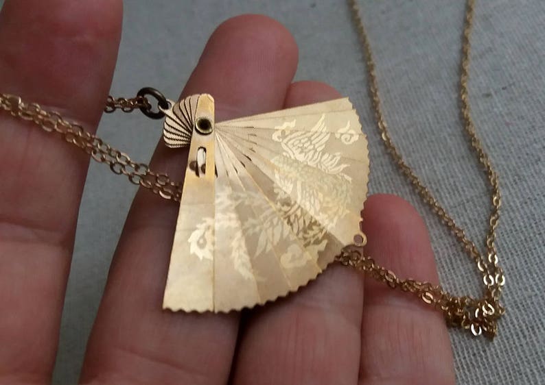 Brass Gold Fan Necklace. Miniature Vintage Fan. Brass Fan Etsy UK