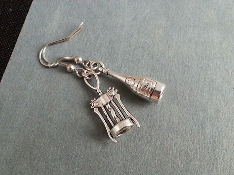 Wine Corkscrew Earrings Silver Earrings Wine Lover Party Etsy