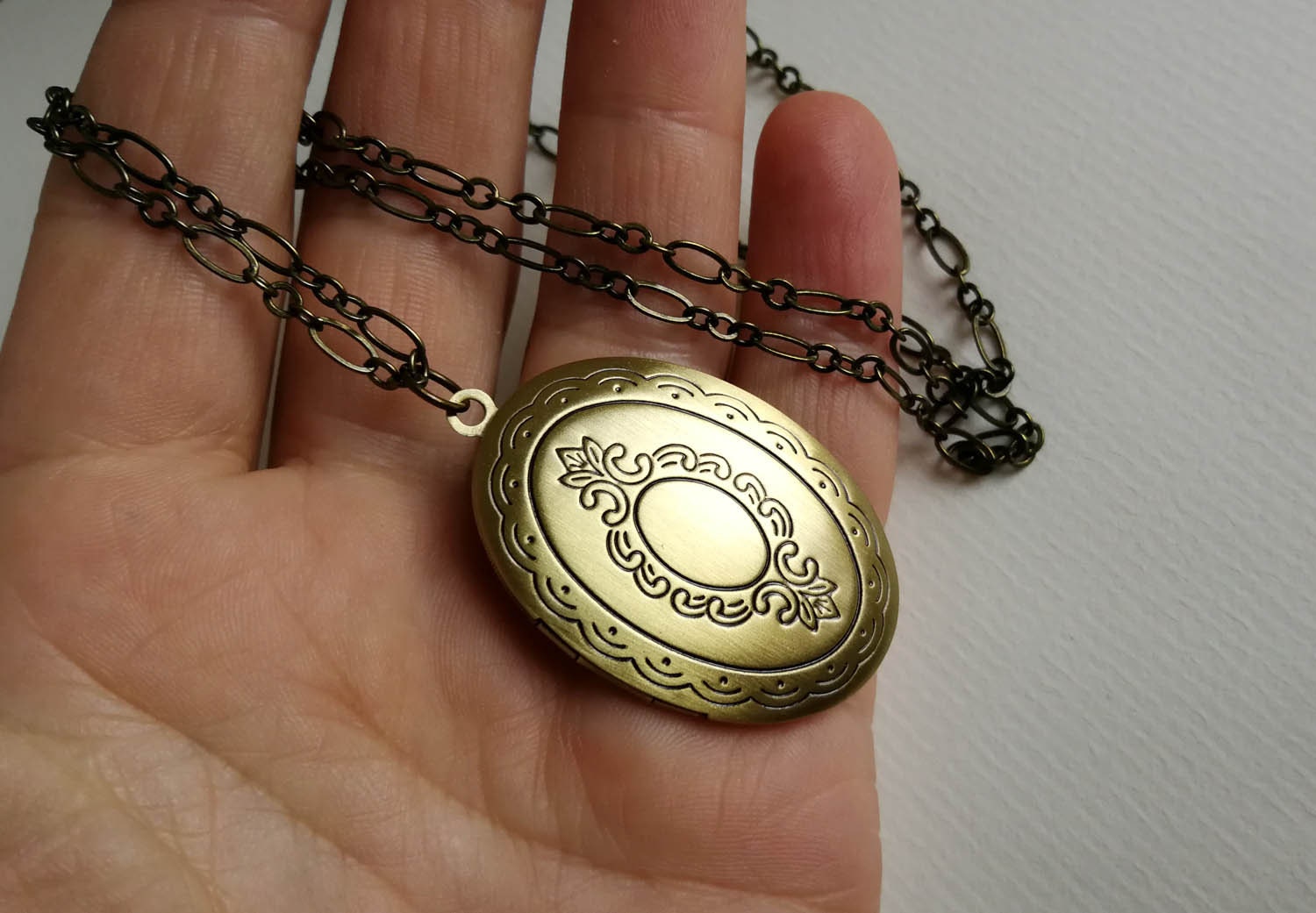 Vintage Oval Locket Necklace. Oval Brass Locket. Large Locket