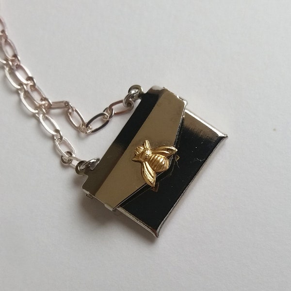 Silver Envelope Necklace, Bee Envelope Necklace, Personalized Necklace, Love Note Locket, Gold Bee Envelope Locket, Secret Message Locket