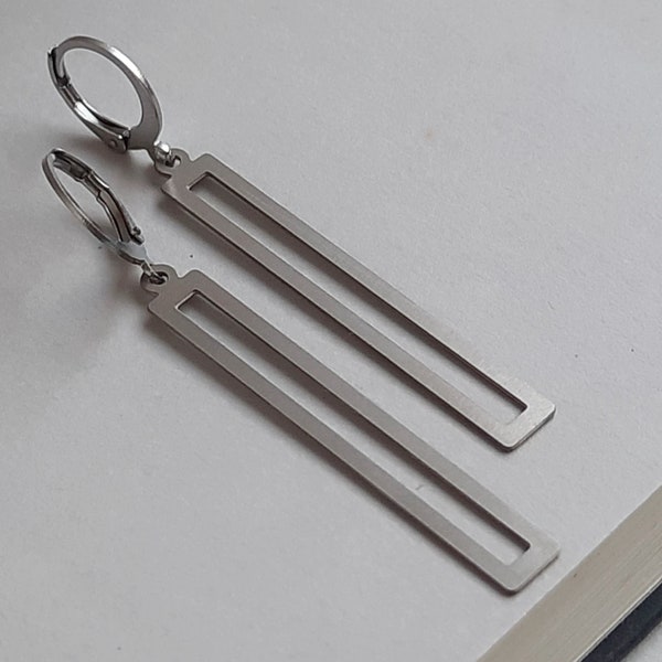 Silver Rectangle Earrings, Silver Bar Earrings, Long Earrings, Geo Earrings,Industrial Earrings,Minimalist Earrings,Stainless Steel Earrings